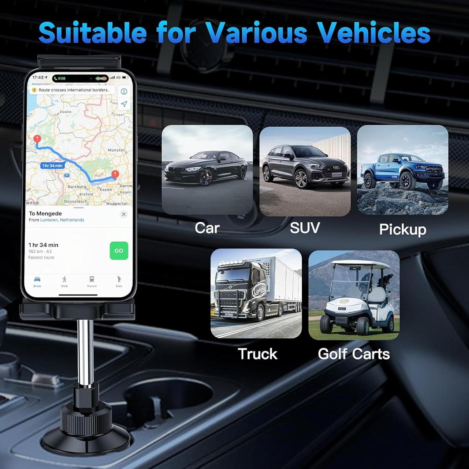 Soporte para Teléfono y Tablet en Portavasos leQuiven - Ajustable, Negro