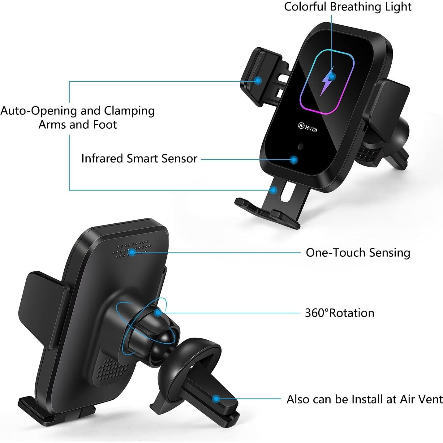 Soporte para Teléfono con Cargador Inalámbrico 15W HVDI