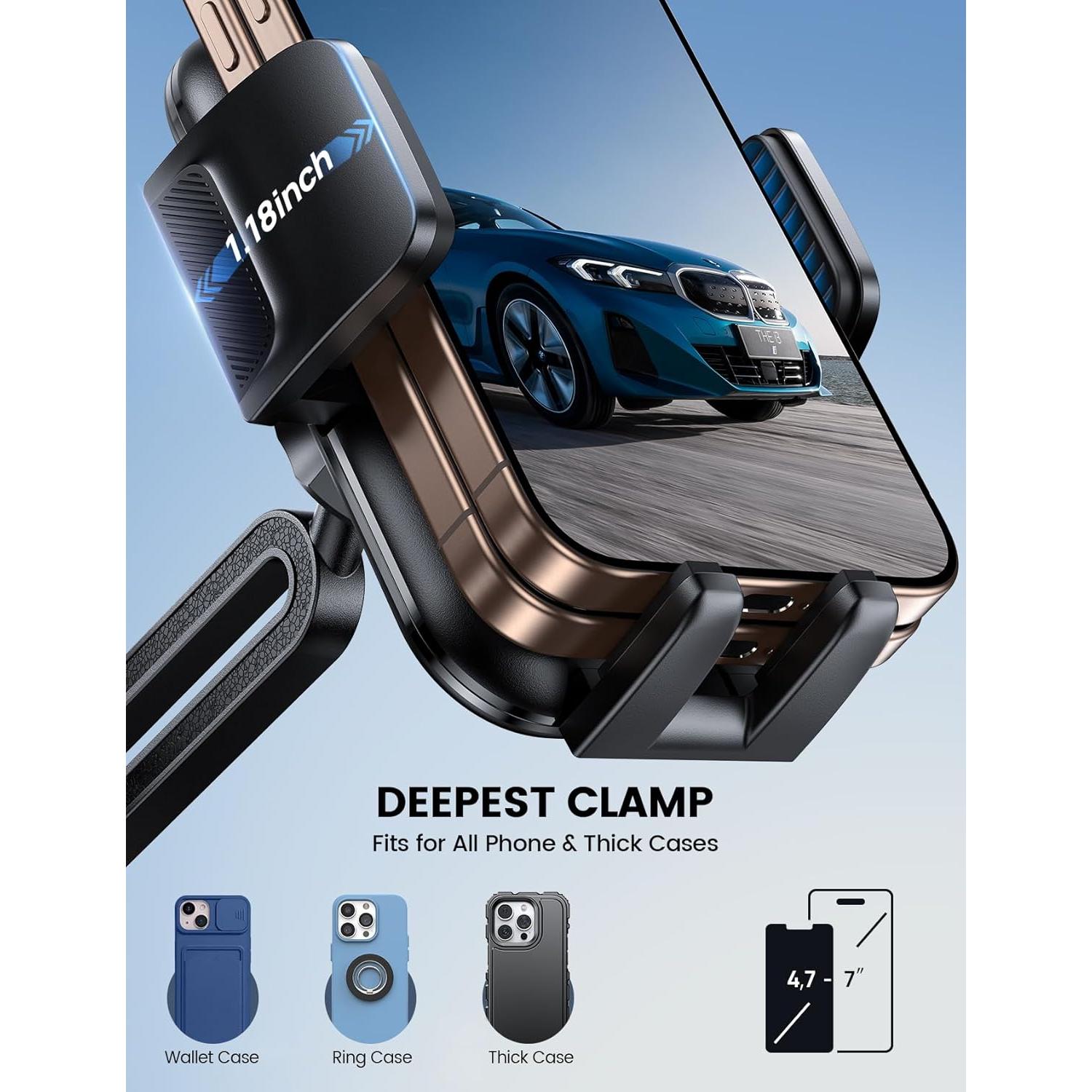 Soporte para teléfono Lamicall ajustable para coche - Negro