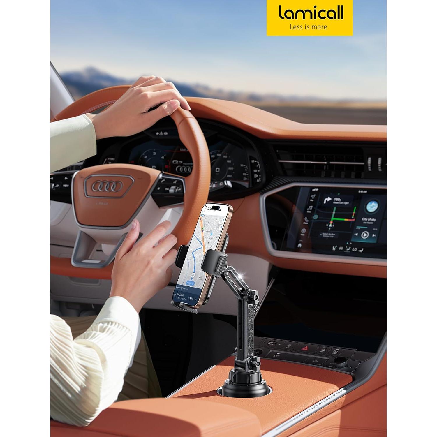 Soporte para teléfono Lamicall ajustable para coche - Negro