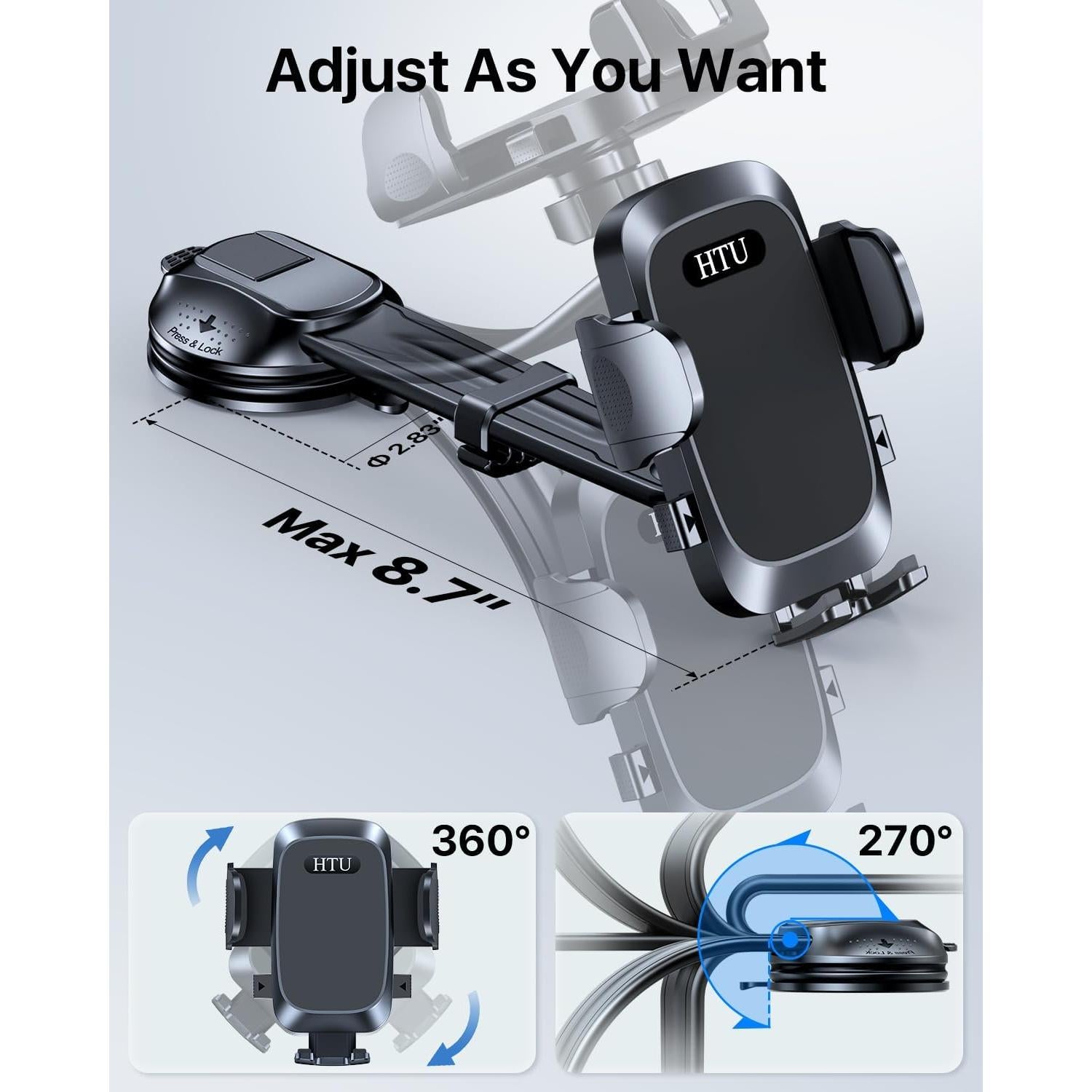 Soporte para Teléfono de Coche HTU 4 en 1 Negro - Alta Succión