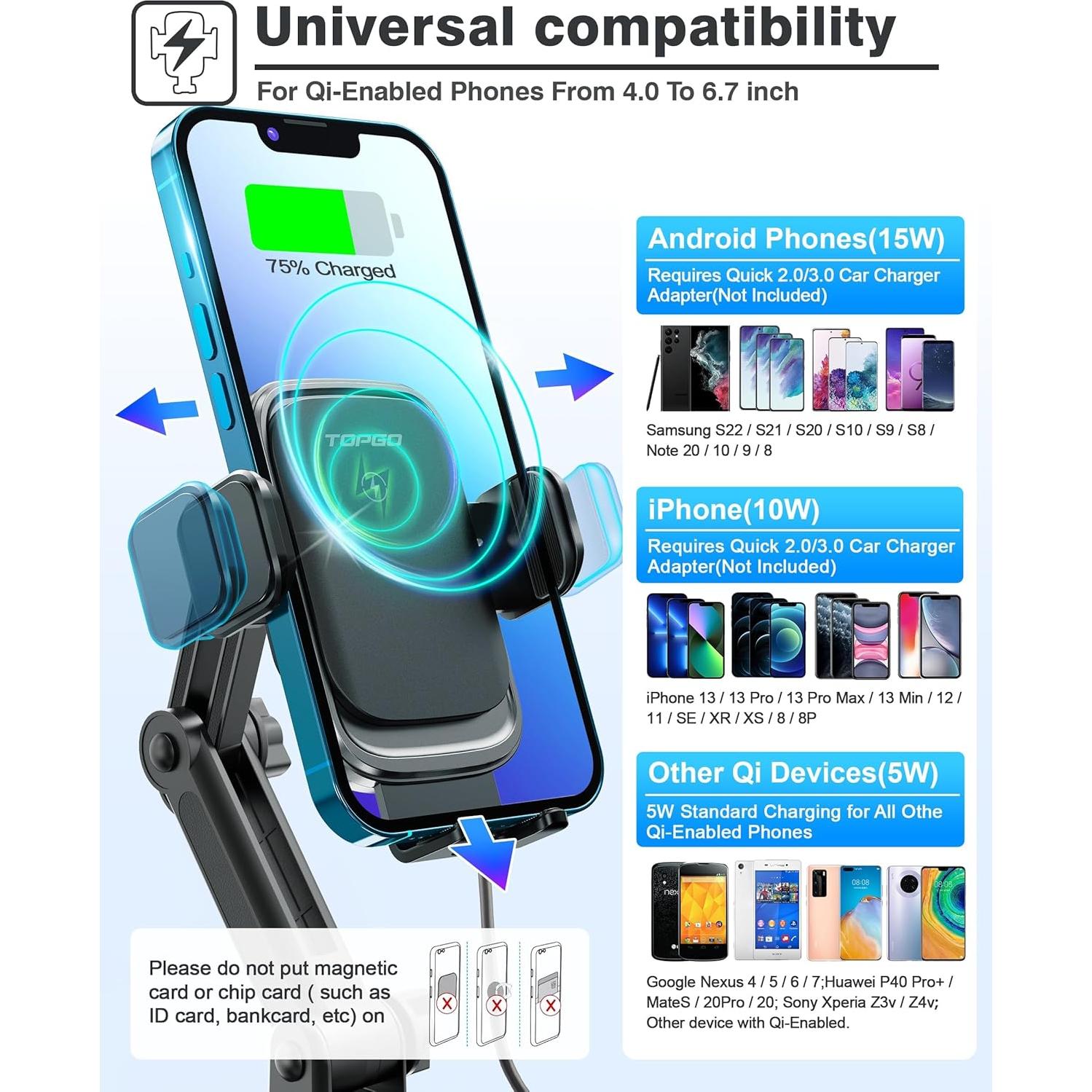 Soporte de teléfono para taza TOPGO con cargador inalámbrico 15W