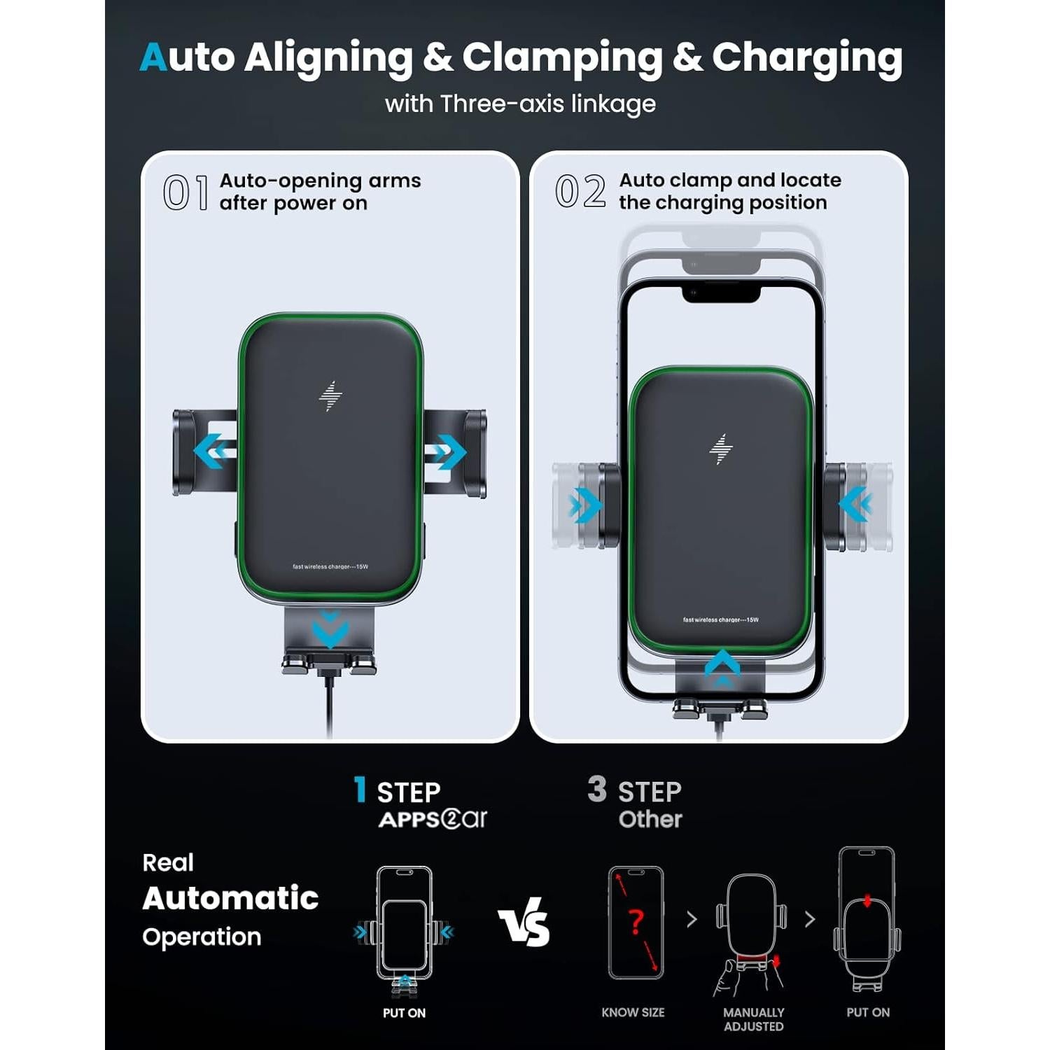 Cargador Inalámbrico para Auto APPS2Car 15W Doble Bobina