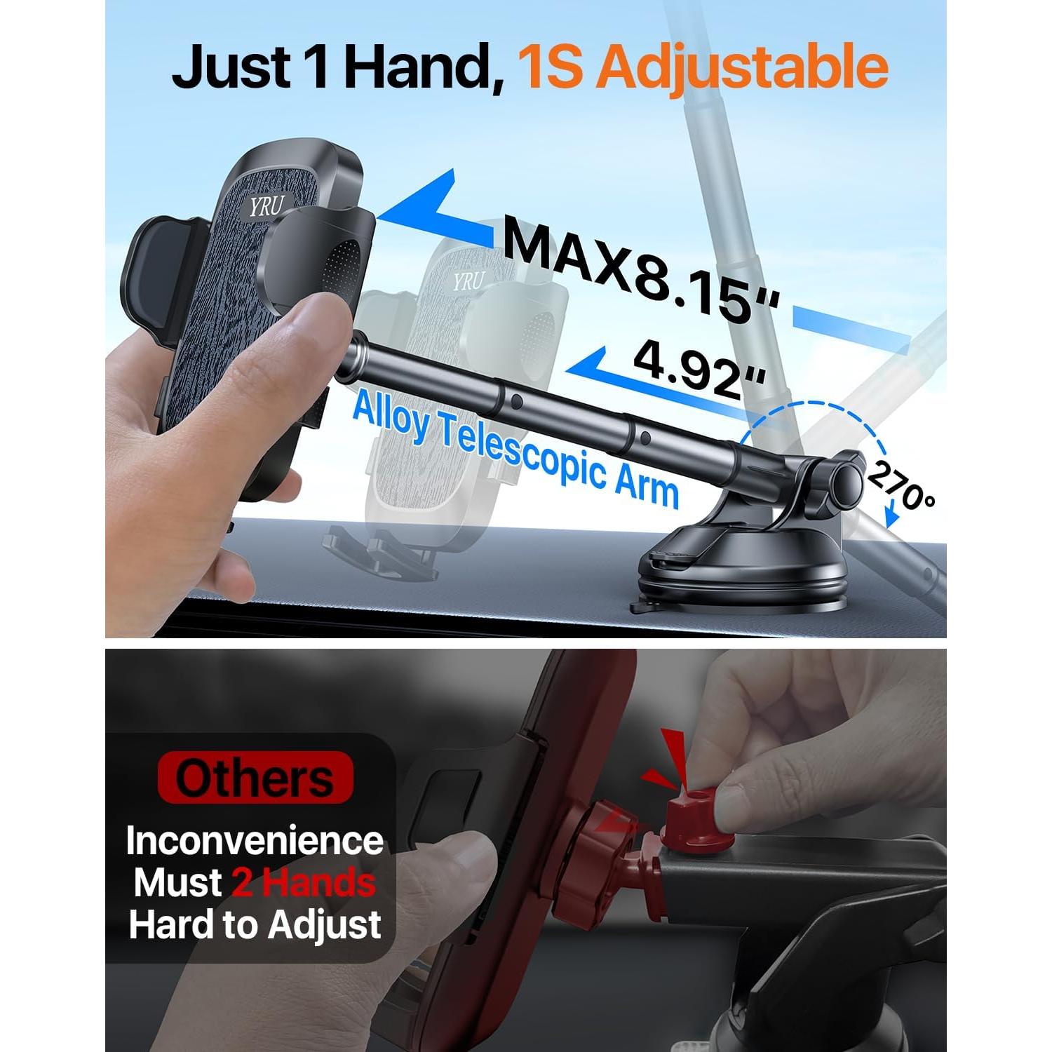 Soporte para Teléfono de Auto YRU con Ventosa Mejorada Negro