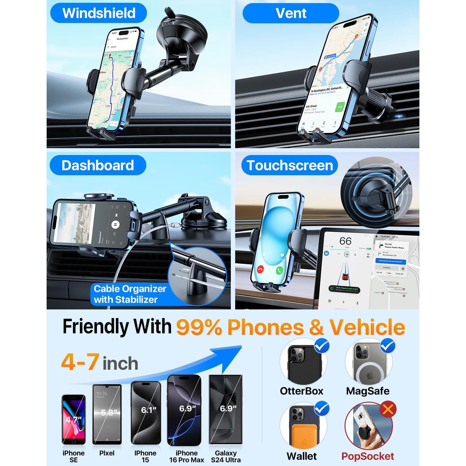 Soporte para Teléfono de Auto YRU con Ventosa Mejorada Negro