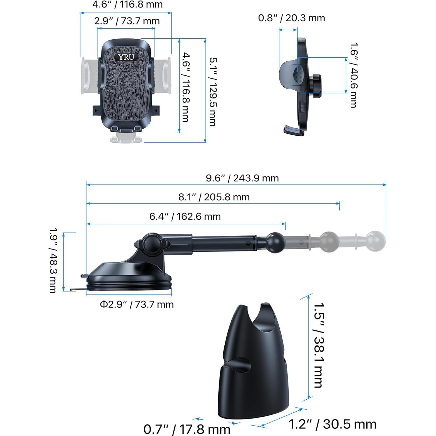 Soporte para Teléfono de Auto YRU con Ventosa Mejorada Negro