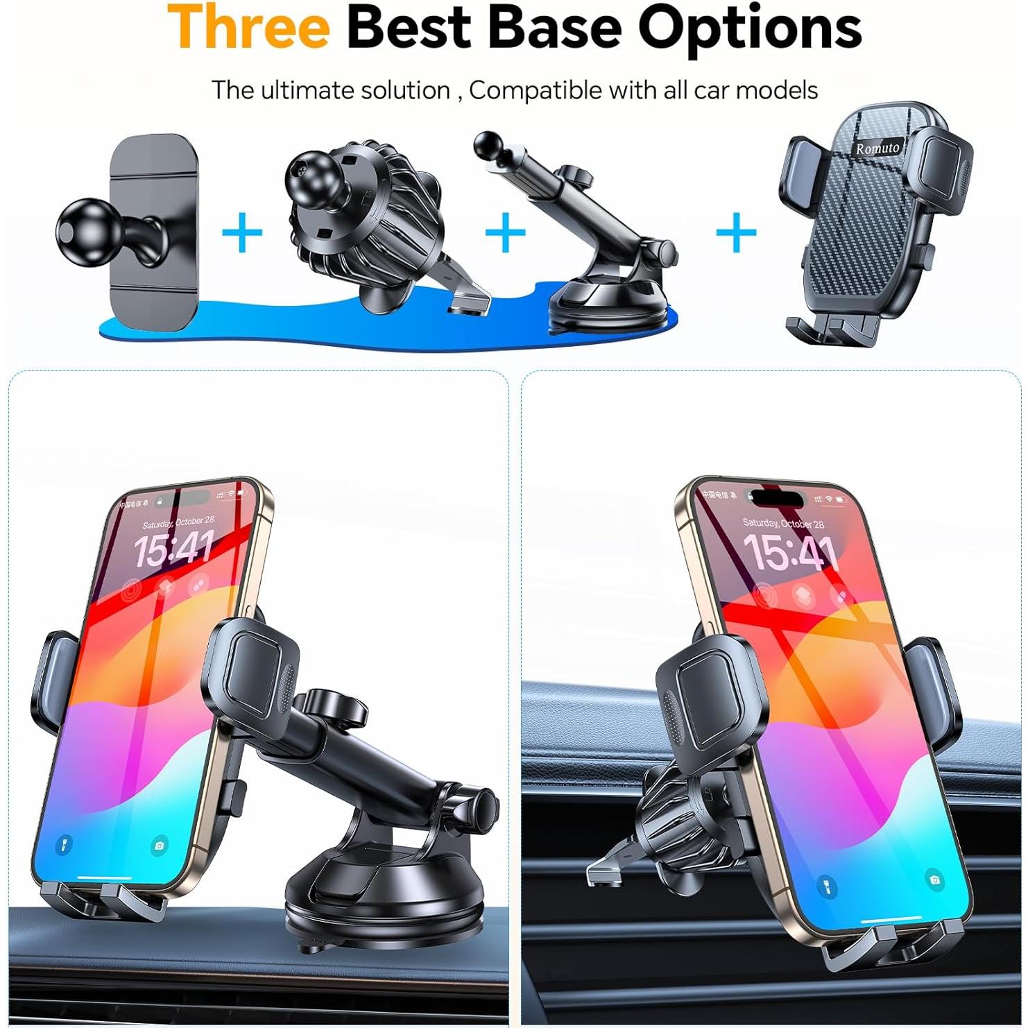 Car Phone Holder Mount【Windshield+Vent+Dash】Suction Cup Phone Holders for Your Car Phone Mount【Powerful Suction】Cell Phone Mounts for Truck Stand Dashboard car mount for iPhone 16 15 14 Pro Max