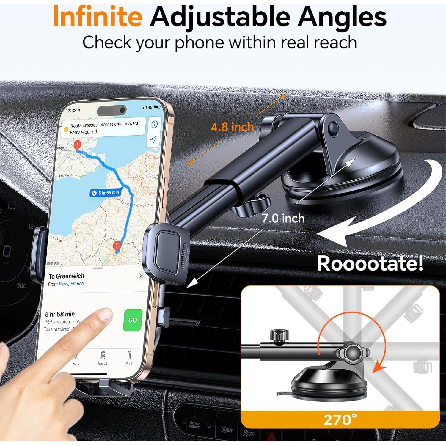 Car Phone Holder Mount【Windshield+Vent+Dash】Suction Cup Phone Holders for Your Car Phone Mount【Powerful Suction】Cell Phone Mounts for Truck Stand Dashboard car mount for iPhone 16 15 14 Pro Max