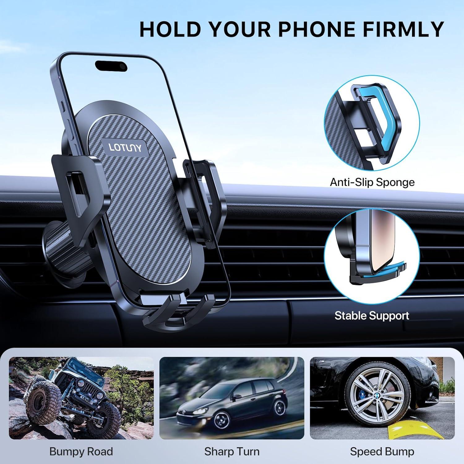 Car Phone Holder Mount, [Upgraded Vent Clip Never Fall Off] Universal Phone Holders for Your Car, Hands Free Air Vent Cell Phone Mount Compatible with iPhone Samsung and All 4.0-7.0 inches