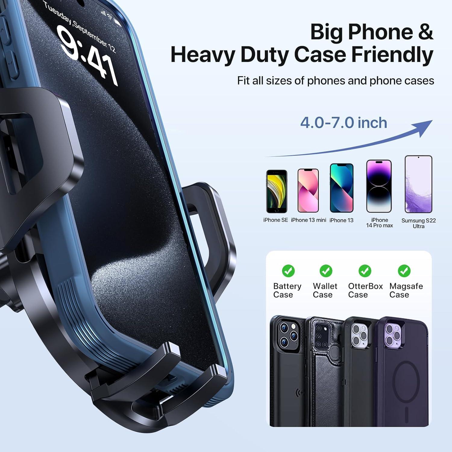 Car Phone Holder Mount, [Upgraded Vent Clip Never Fall Off] Universal Phone Holders for Your Car, Hands Free Air Vent Cell Phone Mount Compatible with iPhone Samsung and All 4.0-7.0 inches