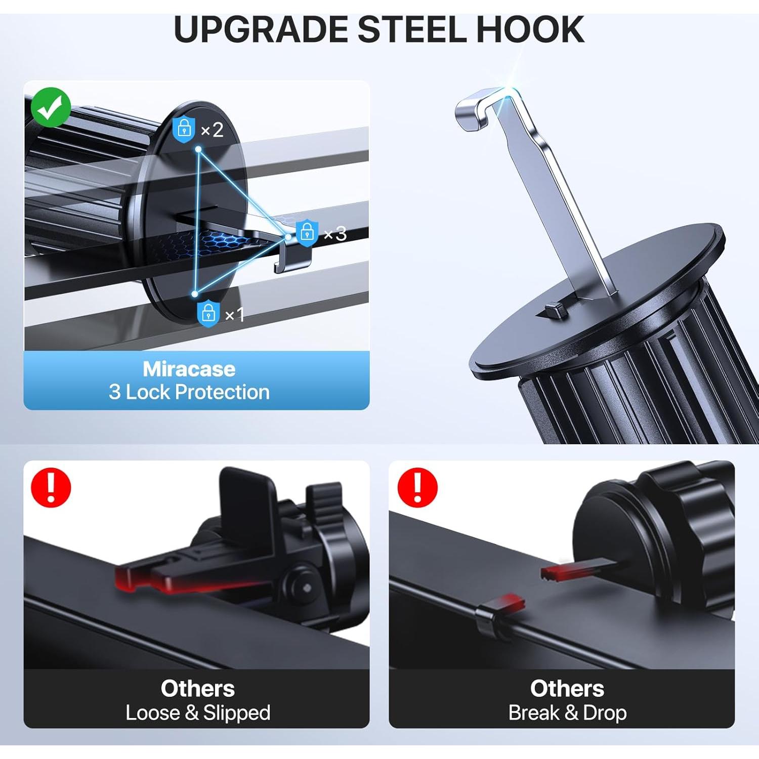 Car Phone Holder Mount, [Upgraded Vent Clip Never Fall Off] Universal Phone Holders for Your Car, Hands Free Air Vent Cell Phone Mount Compatible with iPhone Samsung and All 4.0-7.0 inches