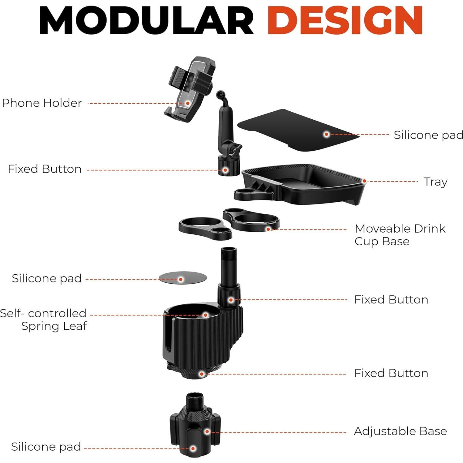 Soporte para Taza de Coche ITPY Universal 6-en-1 con Bandeja