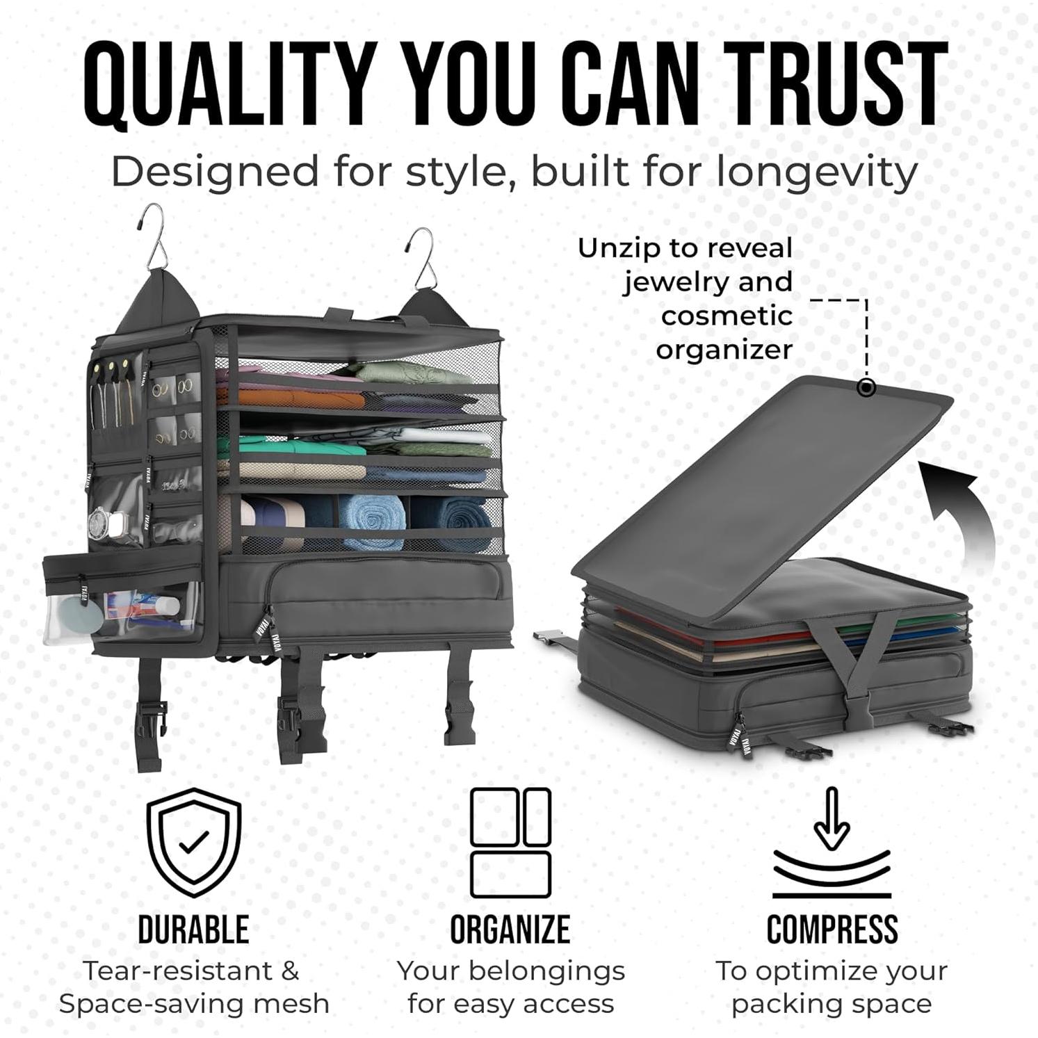 Organizador de Maleta Colgante Voyaj Negro 38x30x43 cm