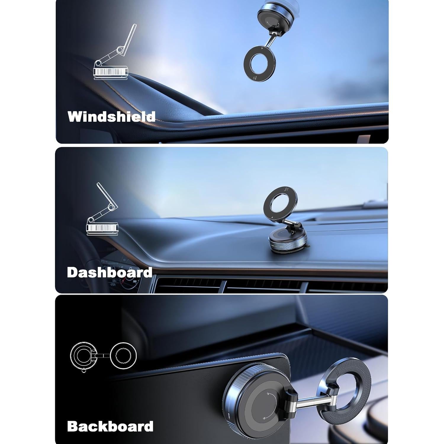 Upgraded 360° Nano Gel Vacuum Magnetic Phone Holder, Car Phone Holder for Magsafe[108+LBS Strongest Suction & 3000gf Strongest Magnetic], Suction Cup Phone Mount for Car/for iPhone 17 Pro Max