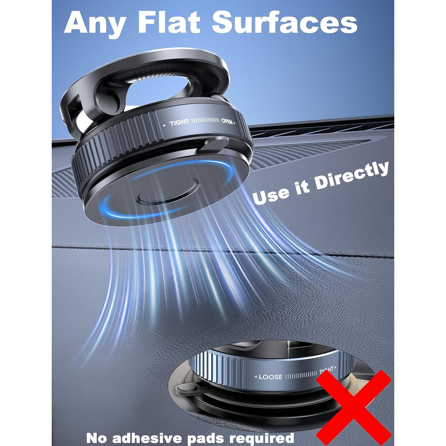 Upgraded 360° Nano Gel Vacuum Magnetic Phone Holder, Car Phone Holder for Magsafe[108+LBS Strongest Suction & 3000gf Strongest Magnetic], Suction Cup Phone Mount for Car/for iPhone 17 Pro Max