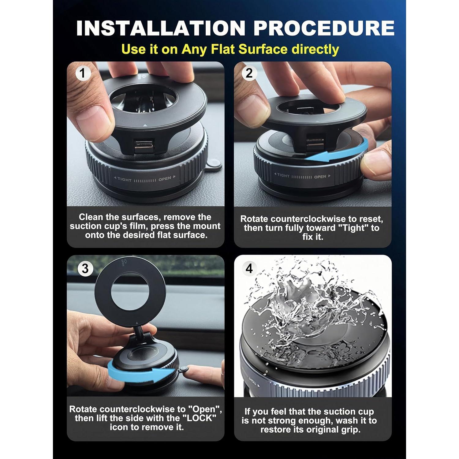 Upgraded 360° Nano Gel Vacuum Magnetic Phone Holder, Car Phone Holder for Magsafe[108+LBS Strongest Suction & 3000gf Strongest Magnetic], Suction Cup Phone Mount for Car/for iPhone 17 Pro Max