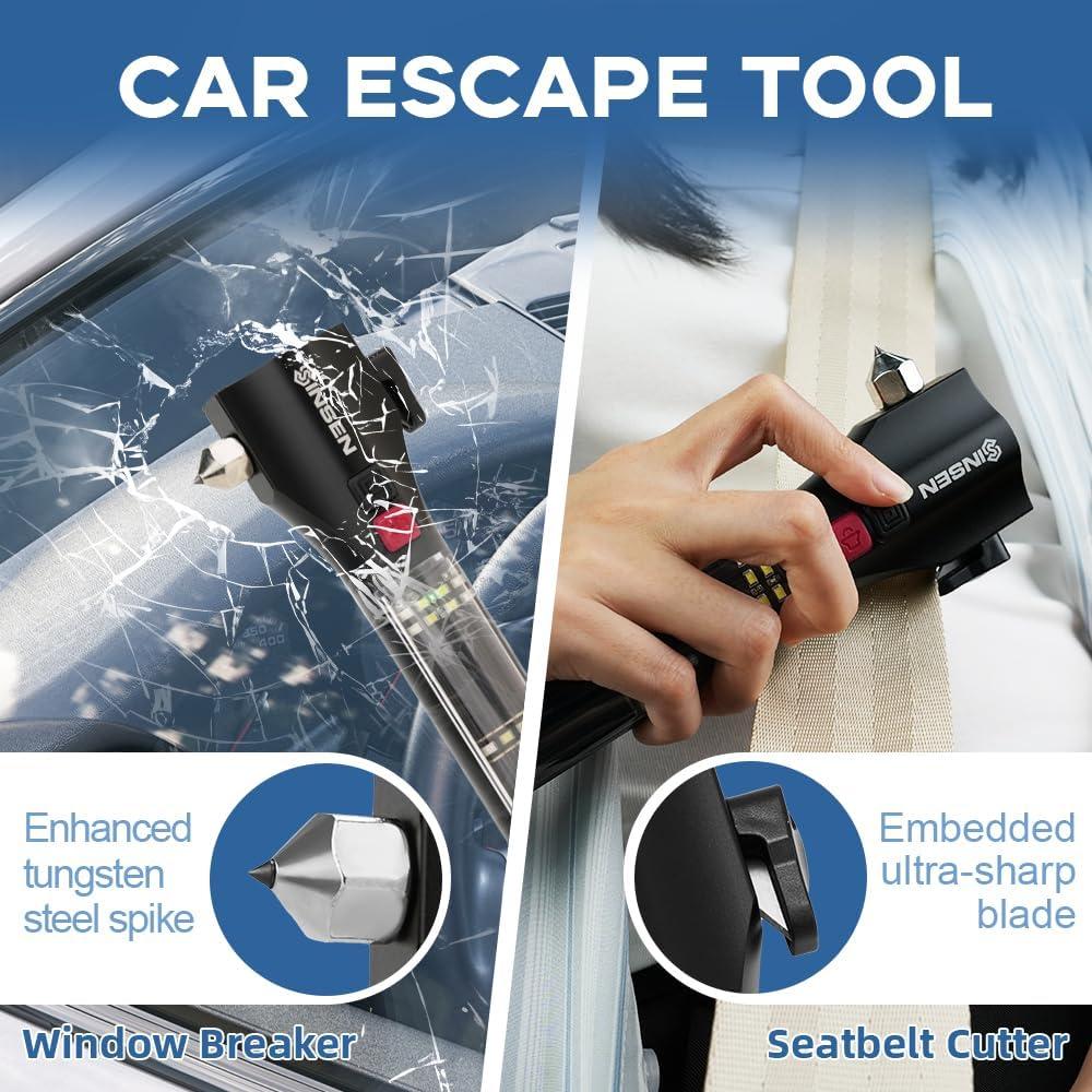 Martillo de Seguridad SINSEN para Automóvil con Rompedor de Ventanas y Cortador de Cinturón