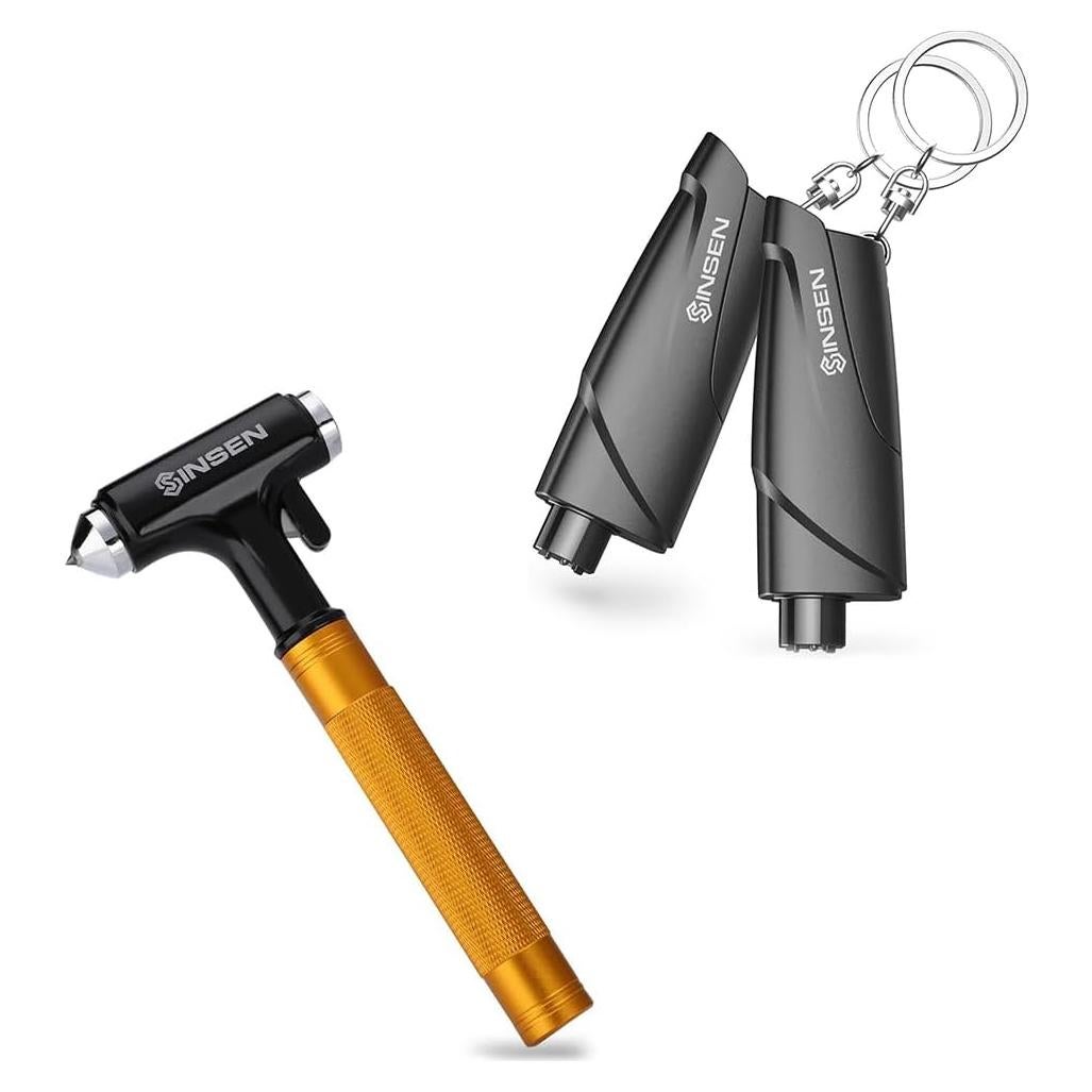 SINSEN Window Breaker Seatbelt Cutter, Aluminum Safety Hammer to Break Glass