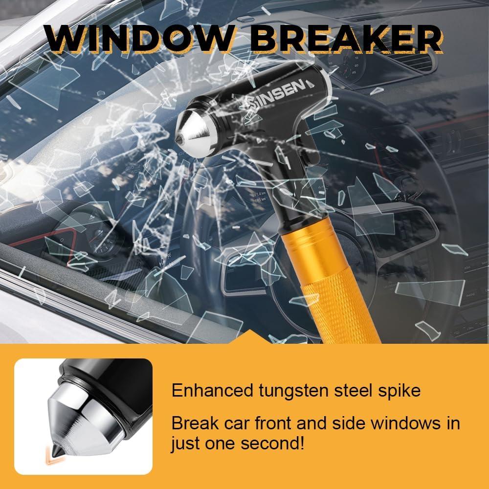 SINSEN Window Breaker Seatbelt Cutter, Aluminum Safety Hammer to Break Glass