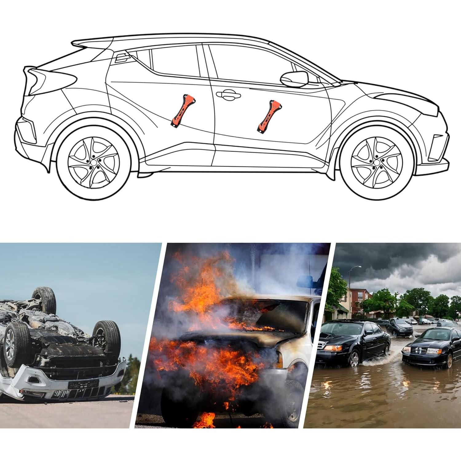 Martillo de Seguridad para Automóvil Husfunov 2-en-1 Naranja