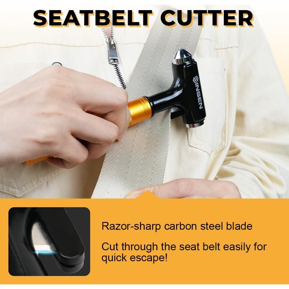 SINSEN Car Window Breaker Seabelt Cutter and Car Trash Can with Lid, Truck Garbage Bin and Interior Organizer Accessories Must Haves