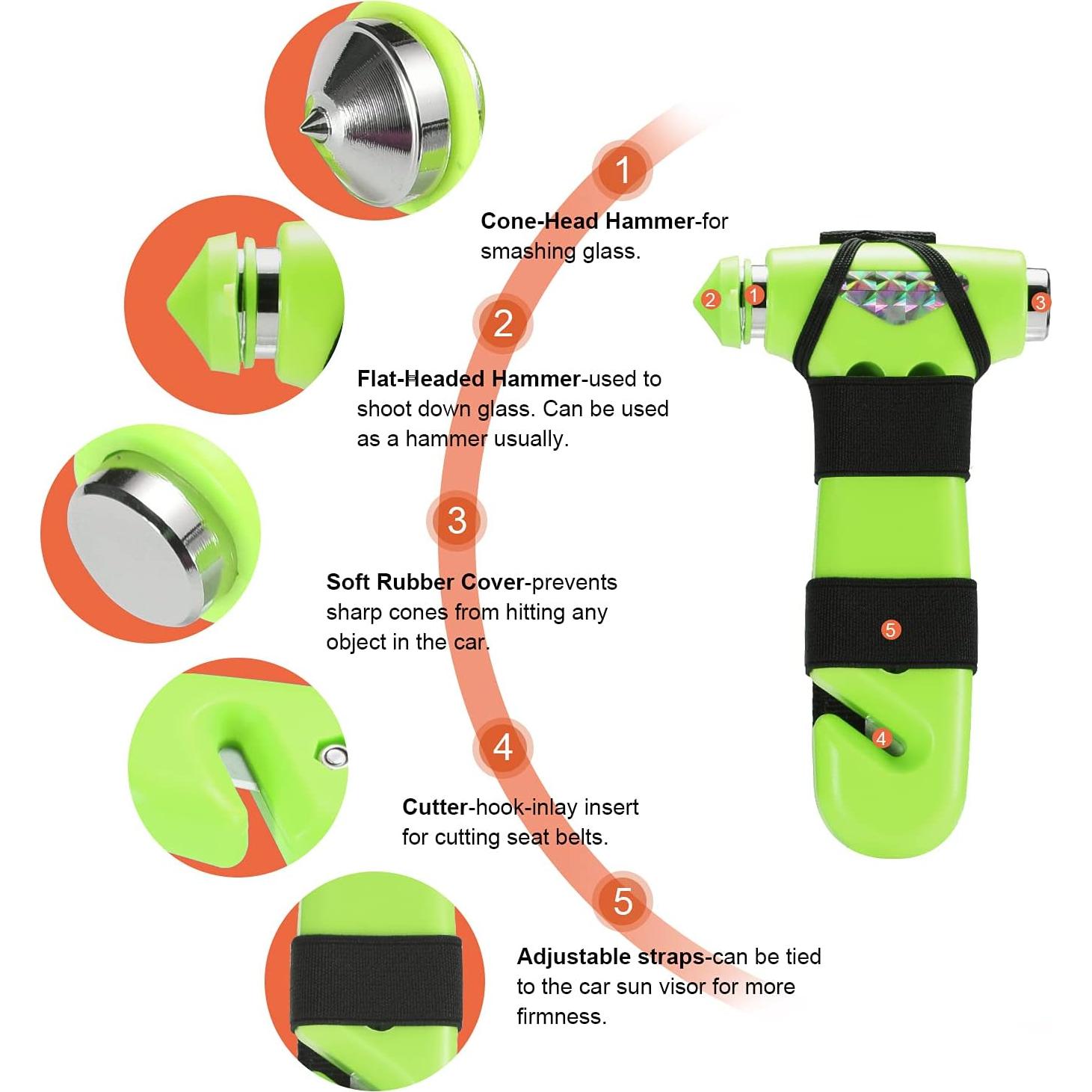 Martillo de Seguridad 6 en 1 THINKWORK Verde Fluorescente