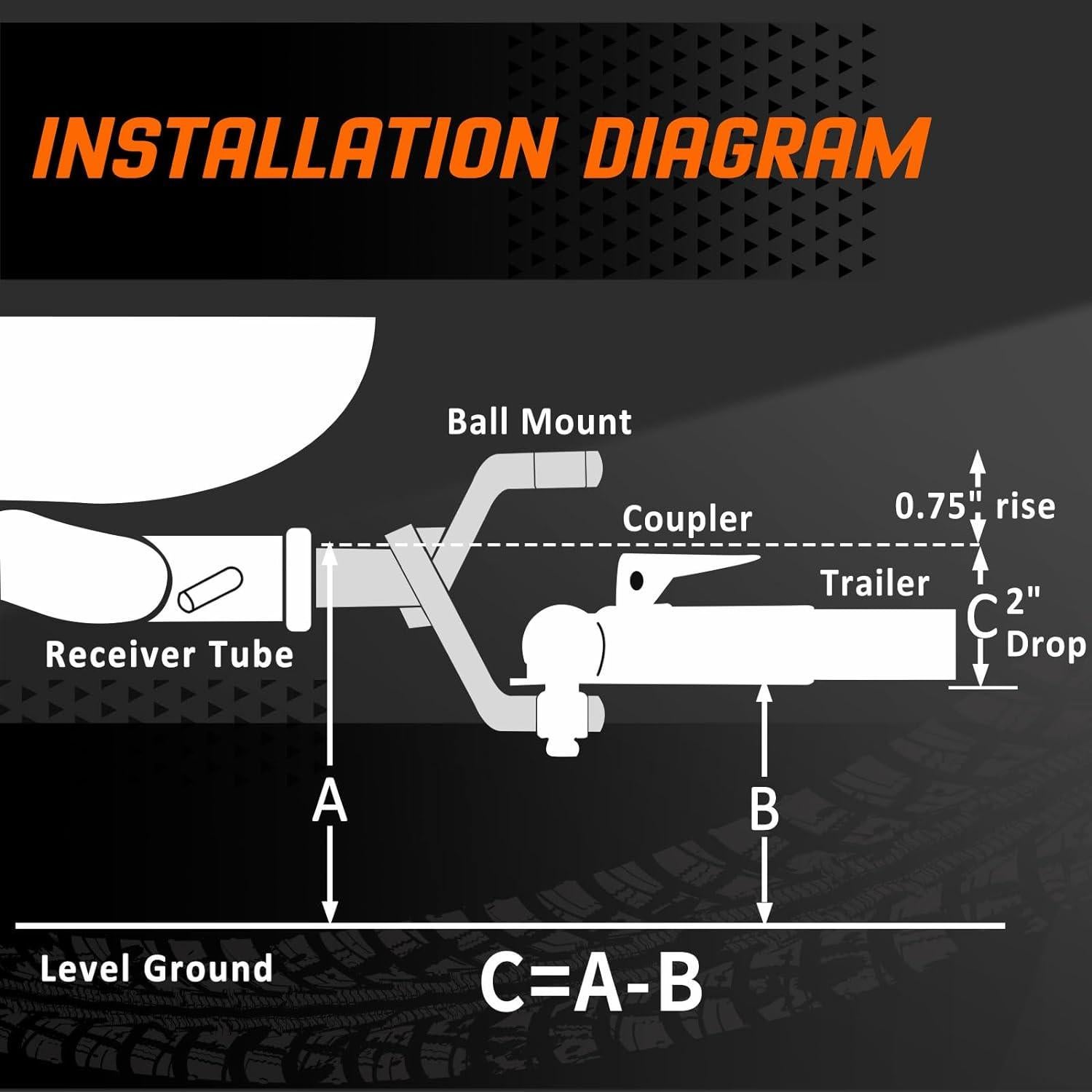 Soporte de bola de remolque METOWARE 2" (5.08 cm) 6000 lbs