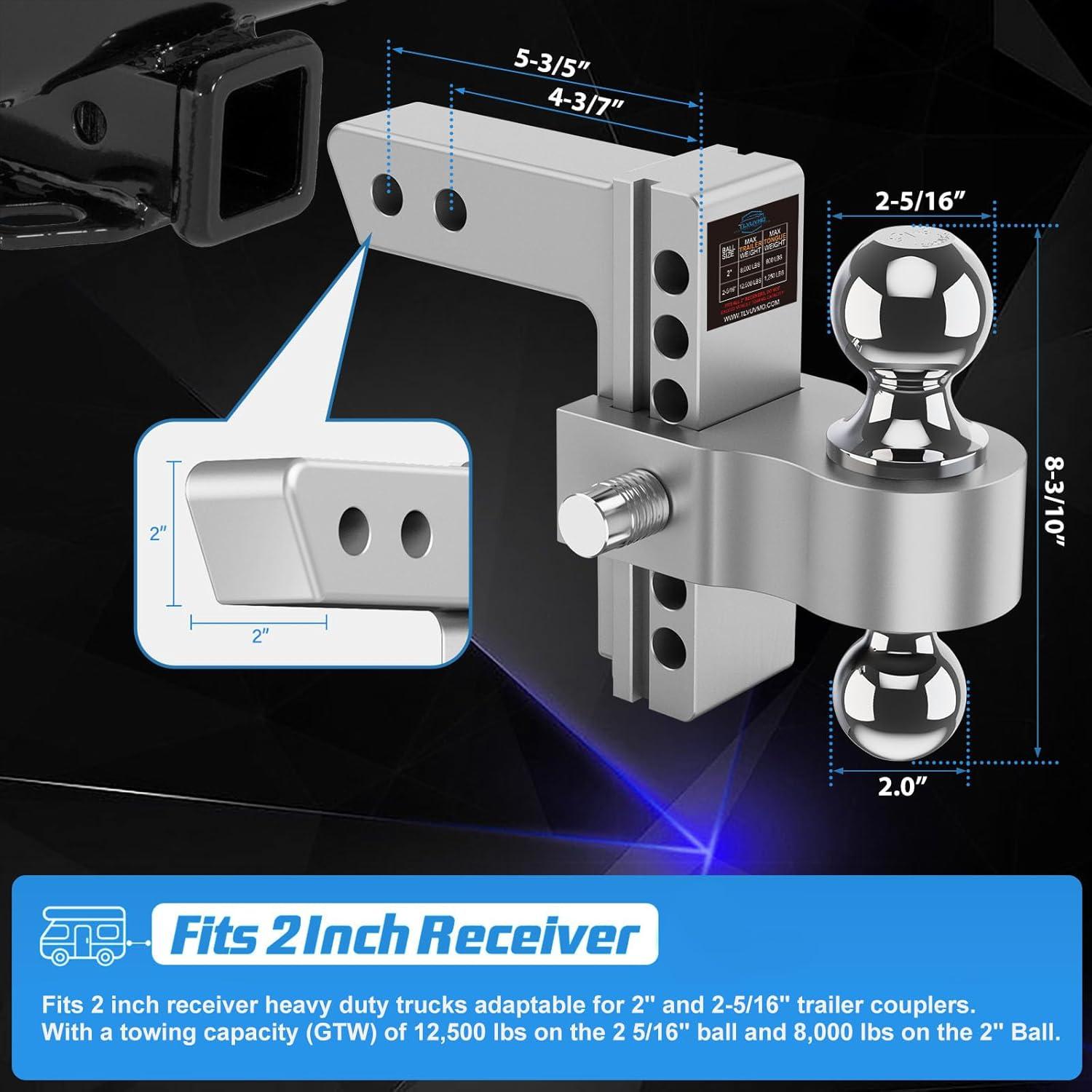 Enganche de Remolque Ajustable Tlvuvmo 12,500 LBS 6" Aluminio