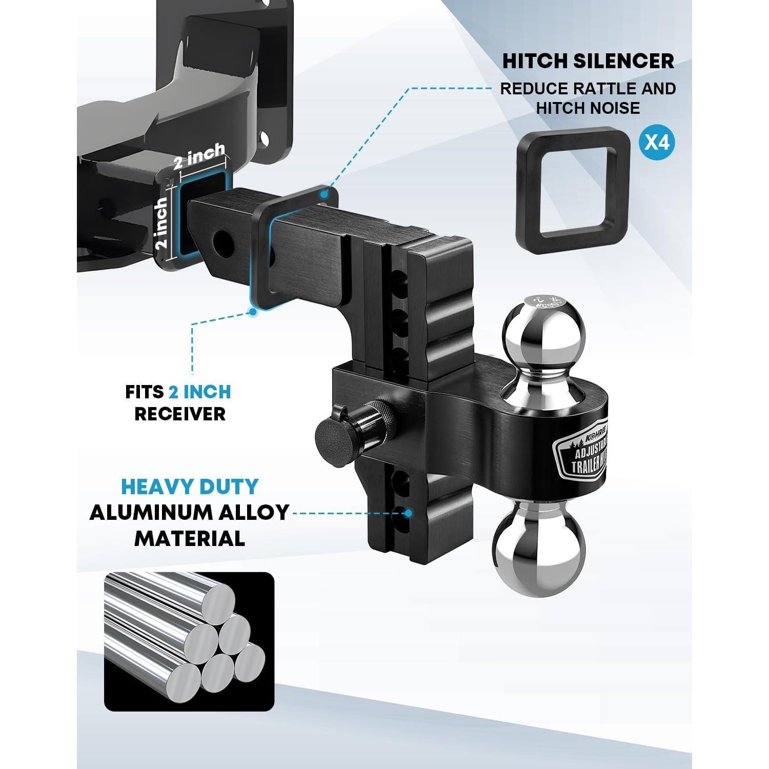 Enganche de Remolque Kohree Ajustable 6" Doble Bola 5,670 kg