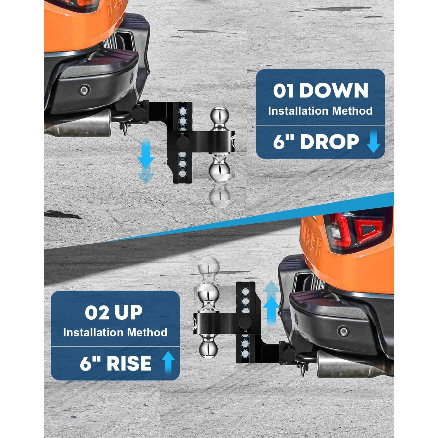 Enganche de Remolque Kohree Ajustable 6" Doble Bola 5,670 kg