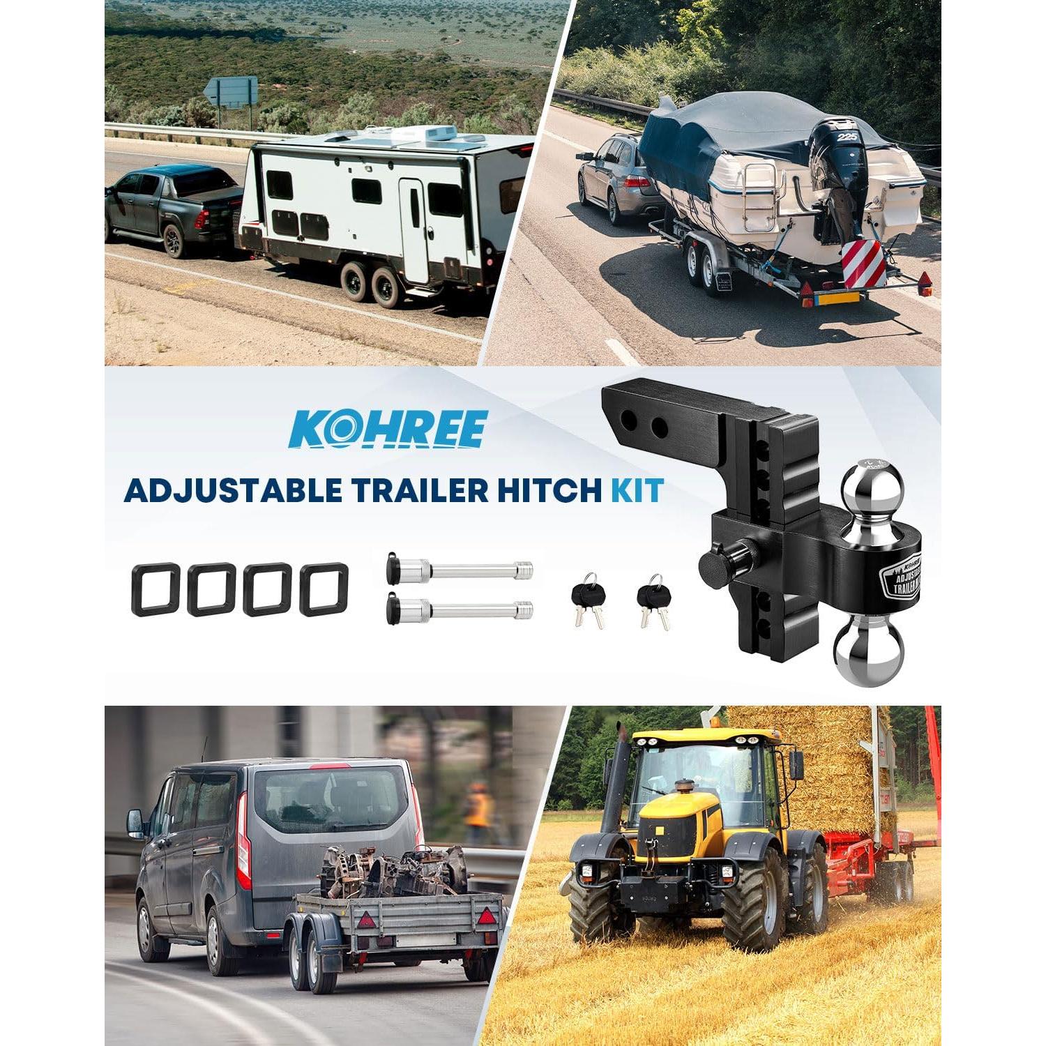 Enganche de Remolque Kohree Ajustable 6" Doble Bola 5,670 kg