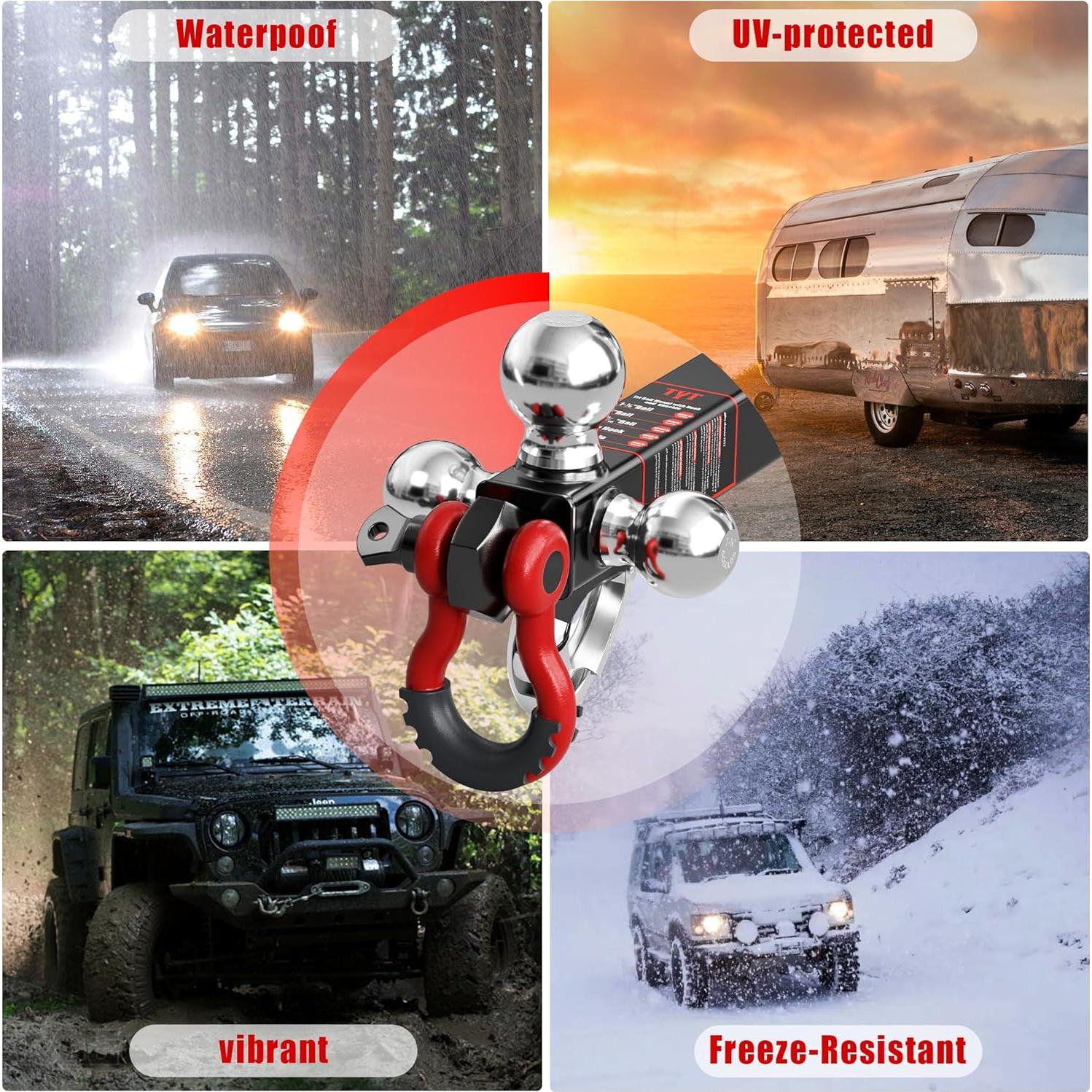 Enganche de Remolque TYT Tri Ball Hitch 5 en 1 con Cerradura