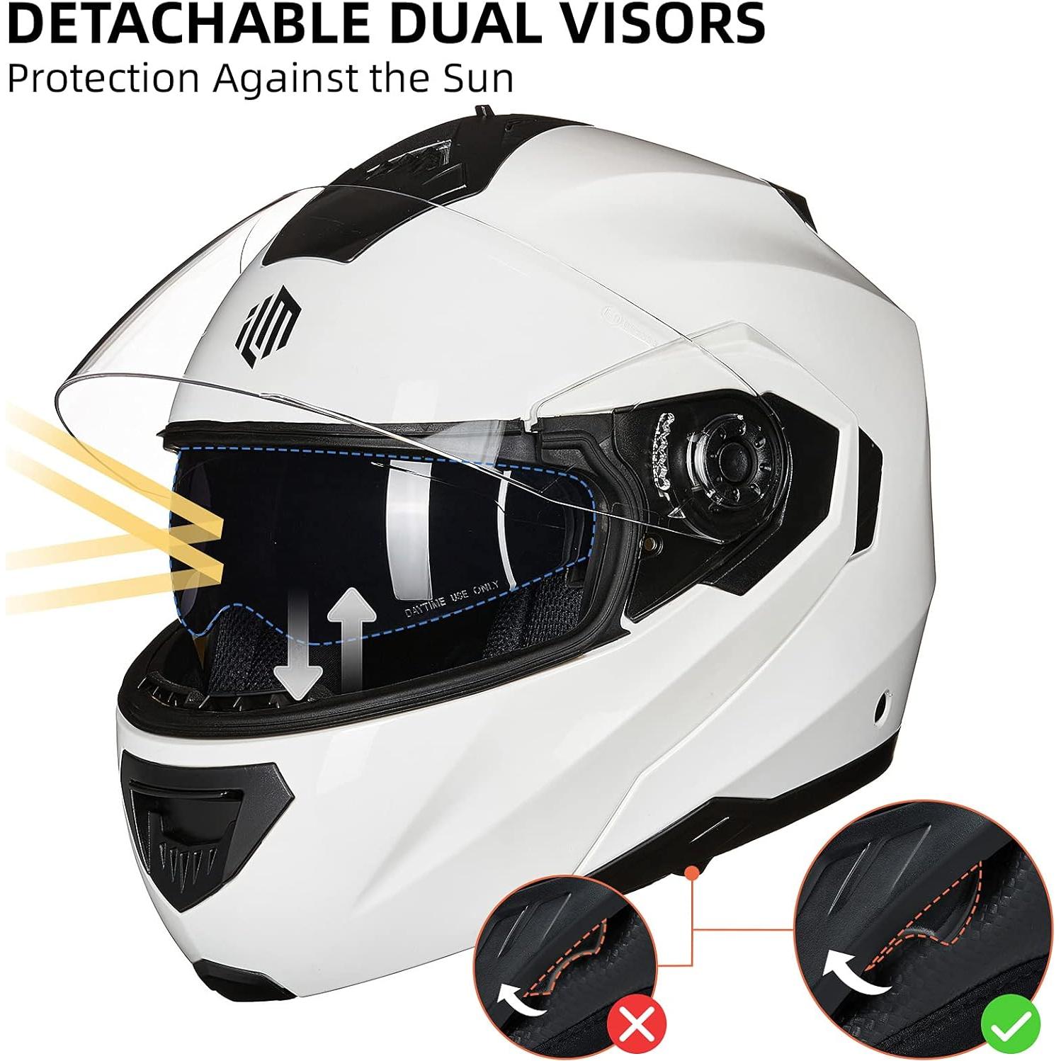 Casco de Moto ILM DP998 Modular Doble Visor Ventilado XL Blanco