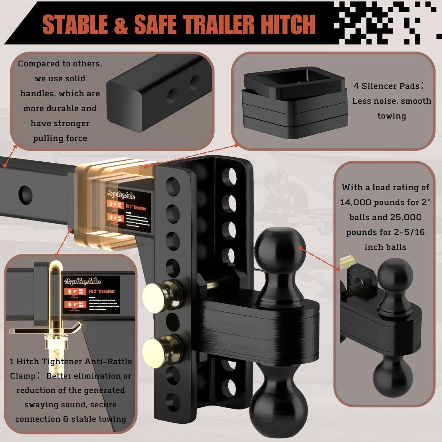 Enganche de Remolque Ajustable Aquilaplain 25000 lbs 6"