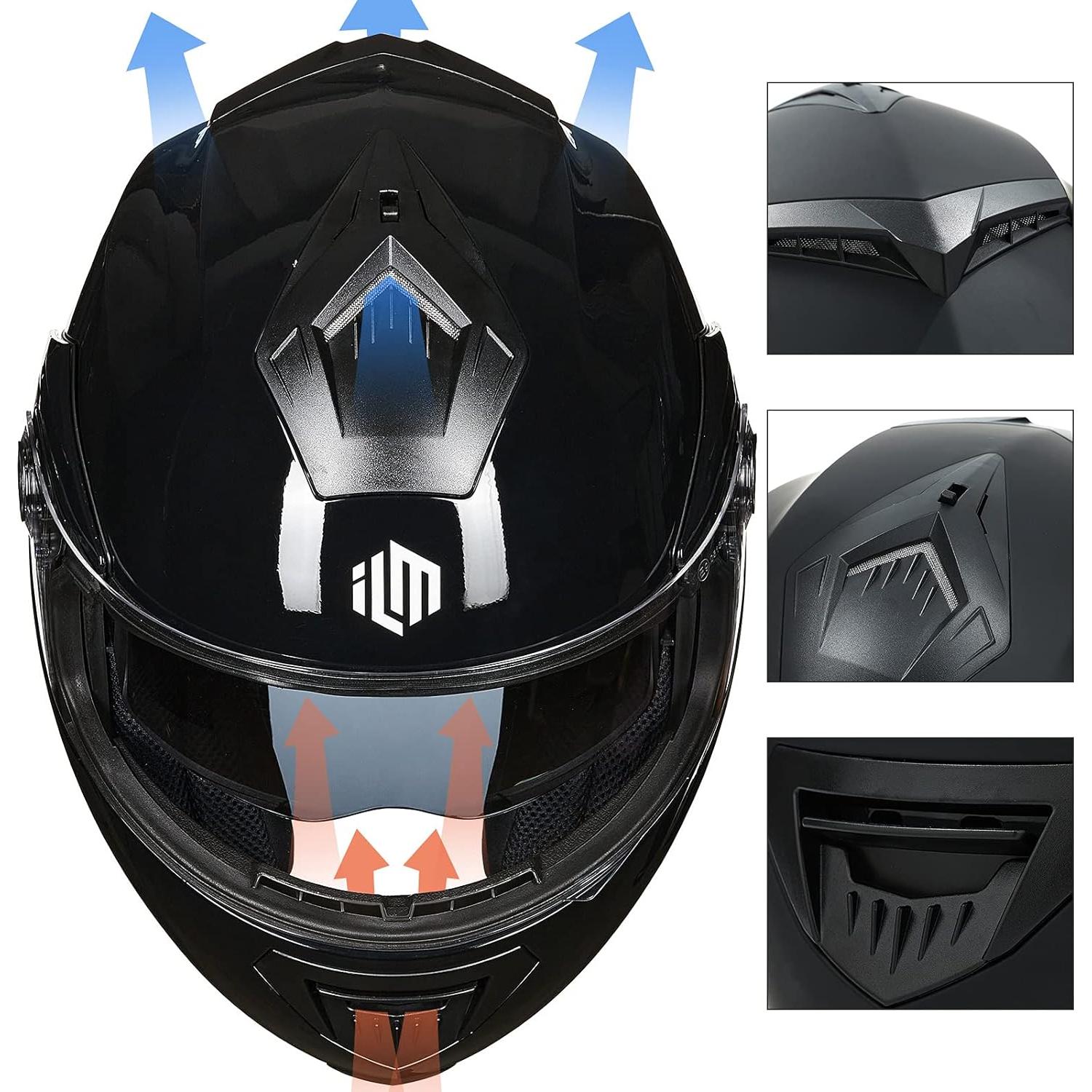 Casco de Moto ILM DP998 Modular Doble Visor Negro Brillante