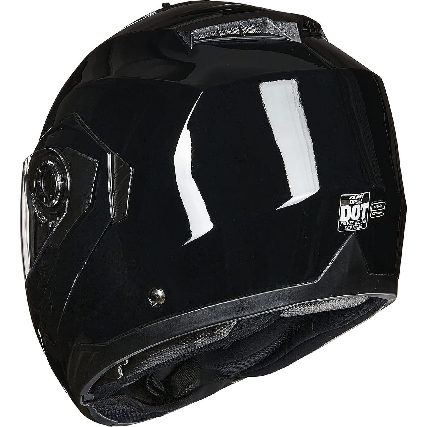 Casco de Moto ILM DP998 Modular Doble Visor Negro Brillante