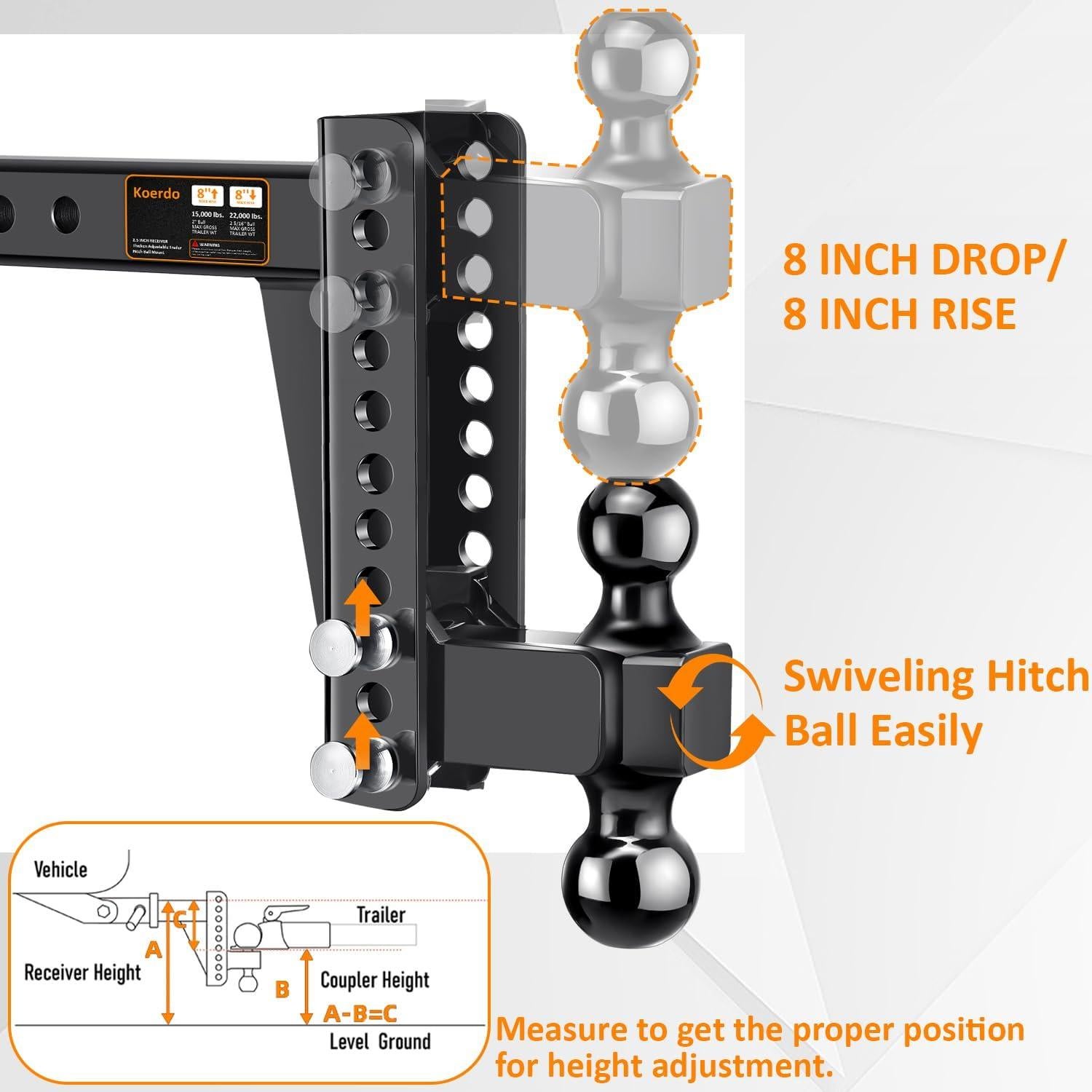 Enganche de Remolque Ajustable Koerdo 2.5" 22000 lbs