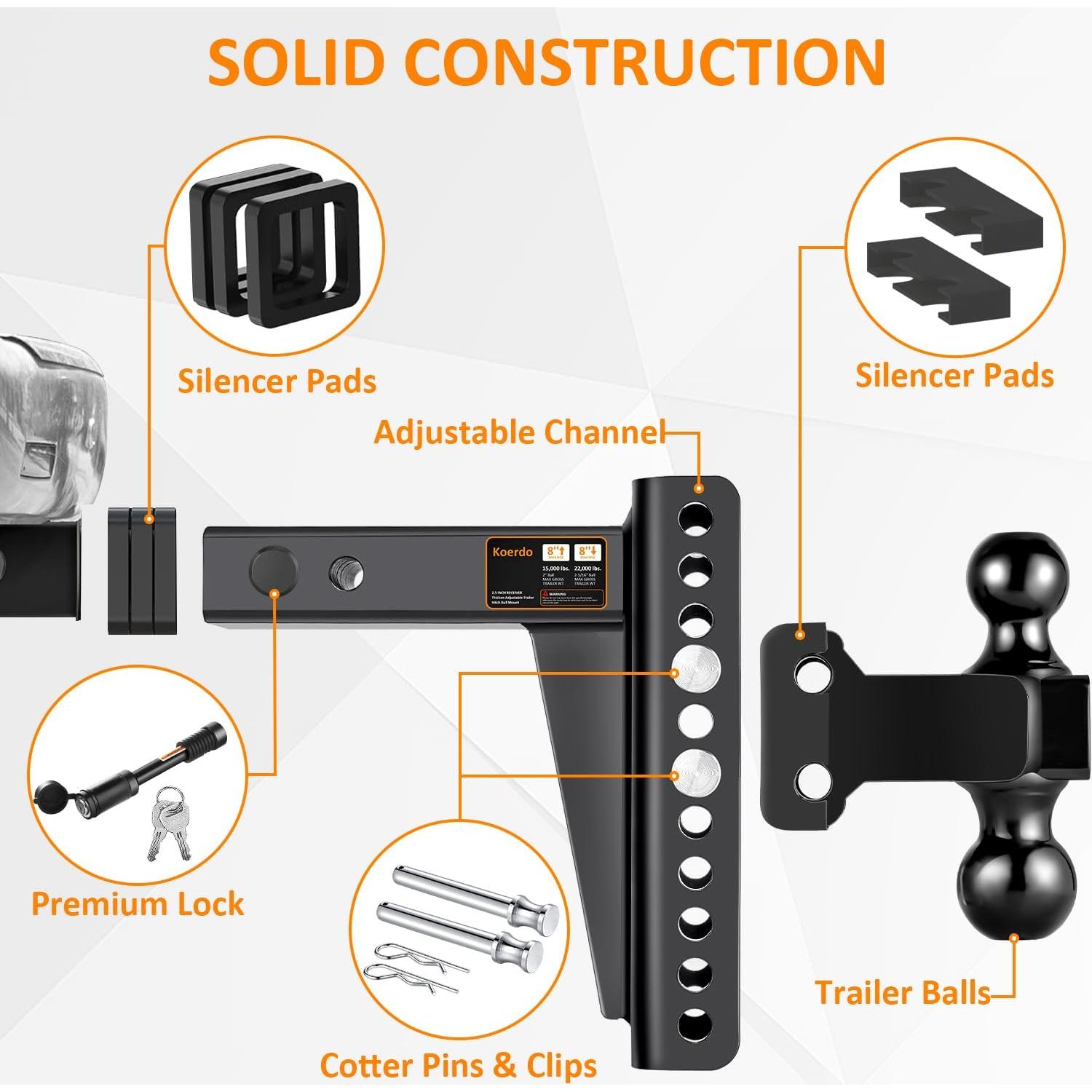 Enganche de Remolque Ajustable Koerdo 2.5" 22000 lbs