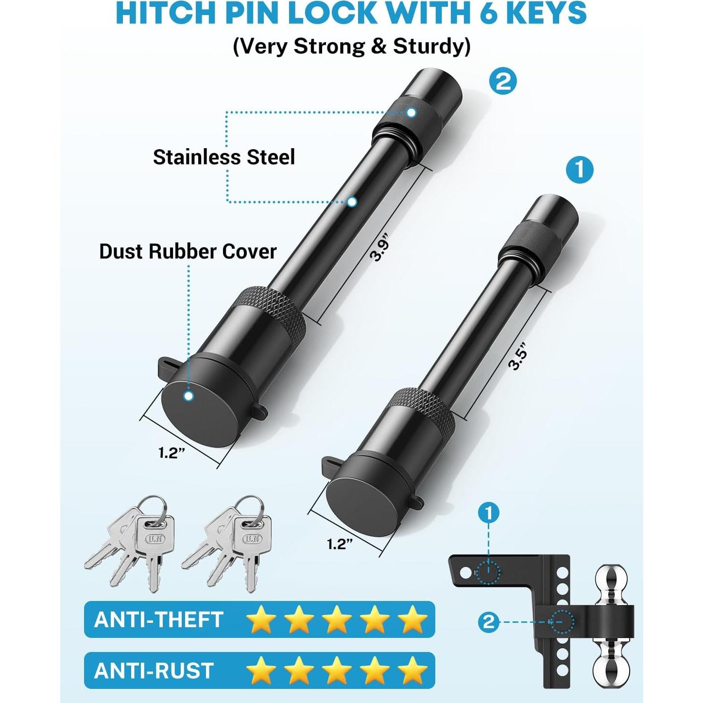 Enganche de Remolque Ajustable Kohree 6" Aluminio Doble Bola 5670 kg
