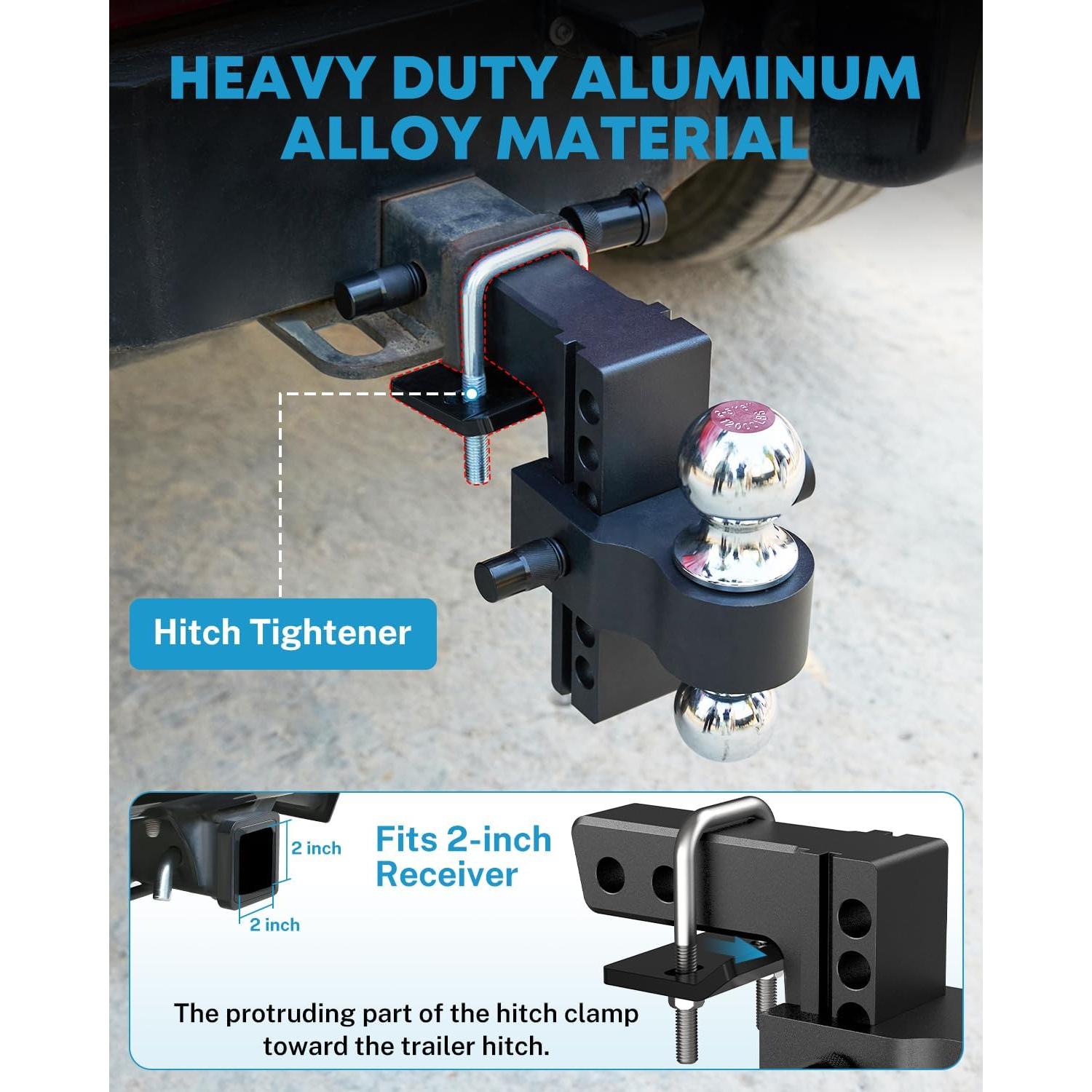 Enganche de Remolque Ajustable Kohree 6" Aluminio Doble Bola 5670 kg