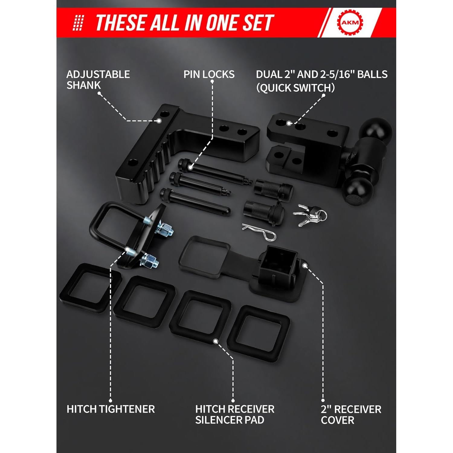 Enganche de Remolque Ajustable AKM 6" Aluminio 12,500 LBS