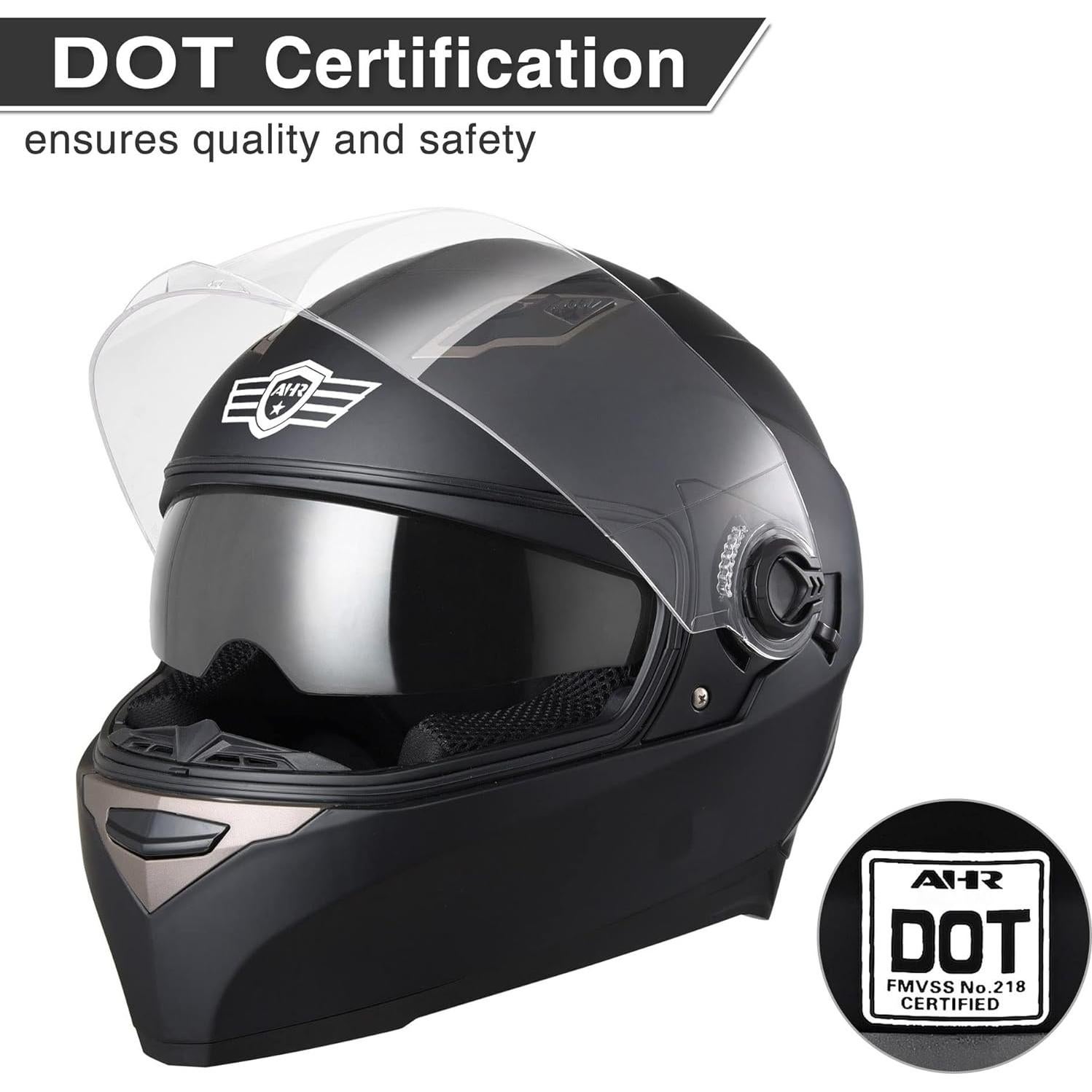 Casco AHR RUN-F1 Negro Mate Doble Visor Ligero DOT