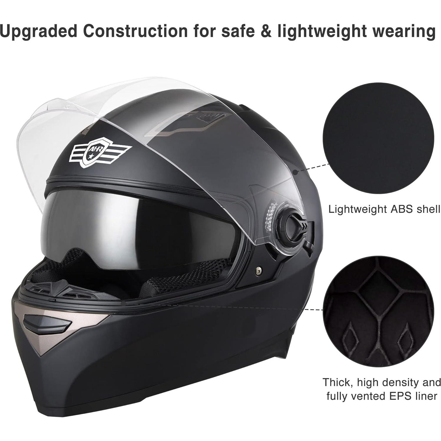 Casco AHR RUN-F1 Negro Mate Doble Visor Ligero DOT