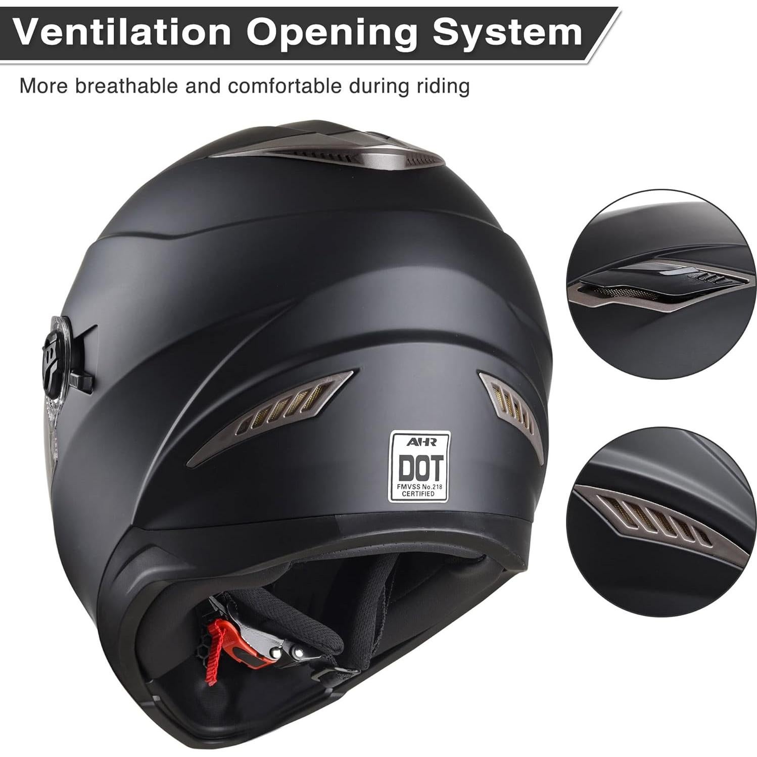 Casco AHR RUN-F1 Negro Mate Doble Visor Ligero DOT