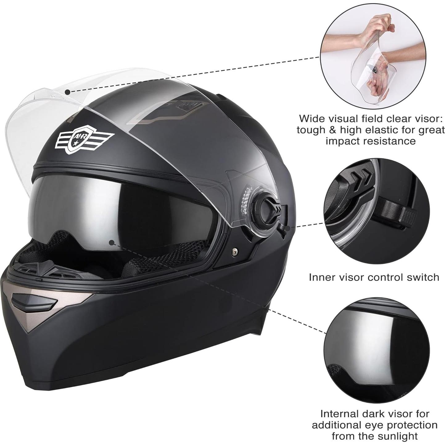 Casco AHR RUN-F1 Negro Mate Doble Visor Ligero DOT
