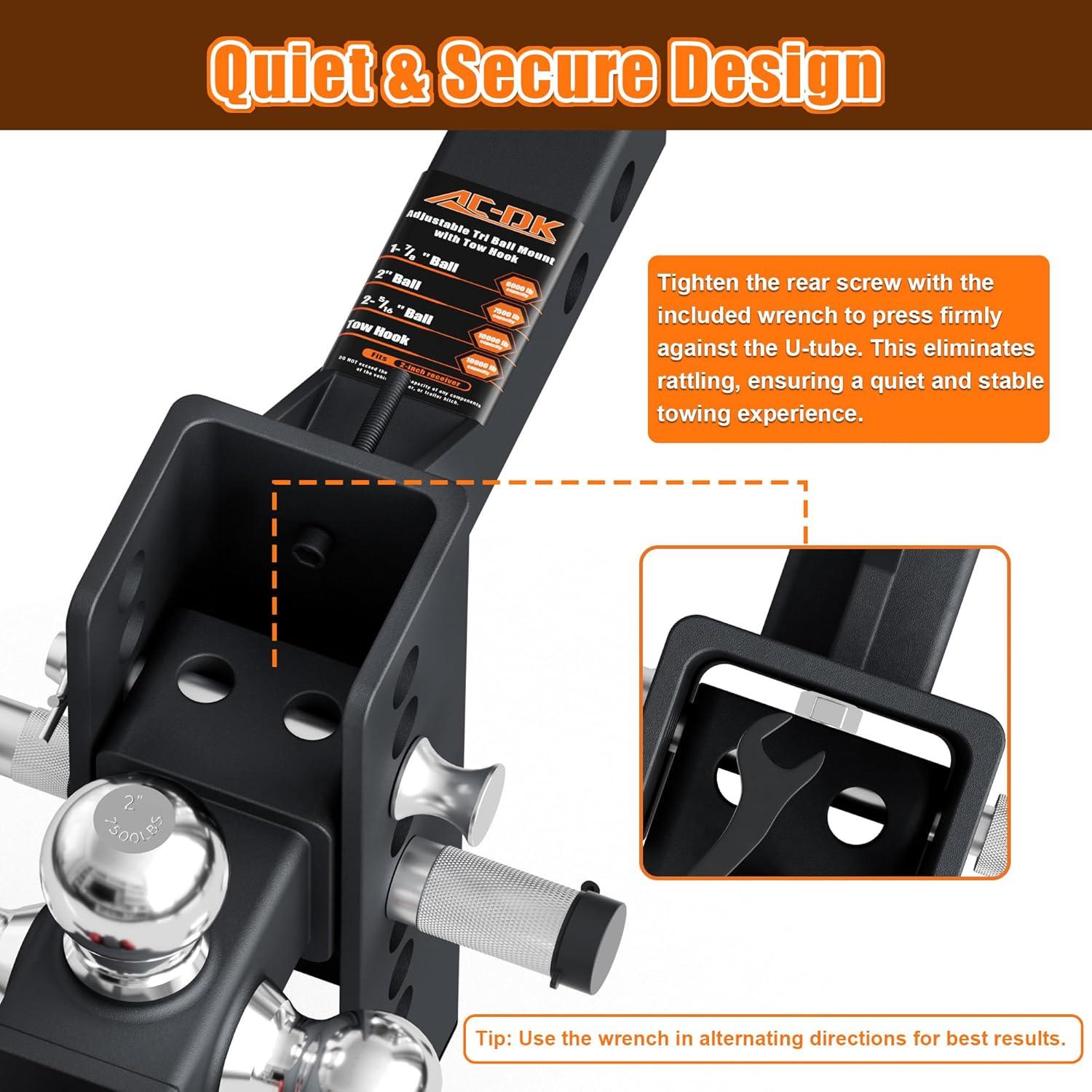 Enganche de Remolque Ajustable AC-DK Tri Ball 13.39 kg