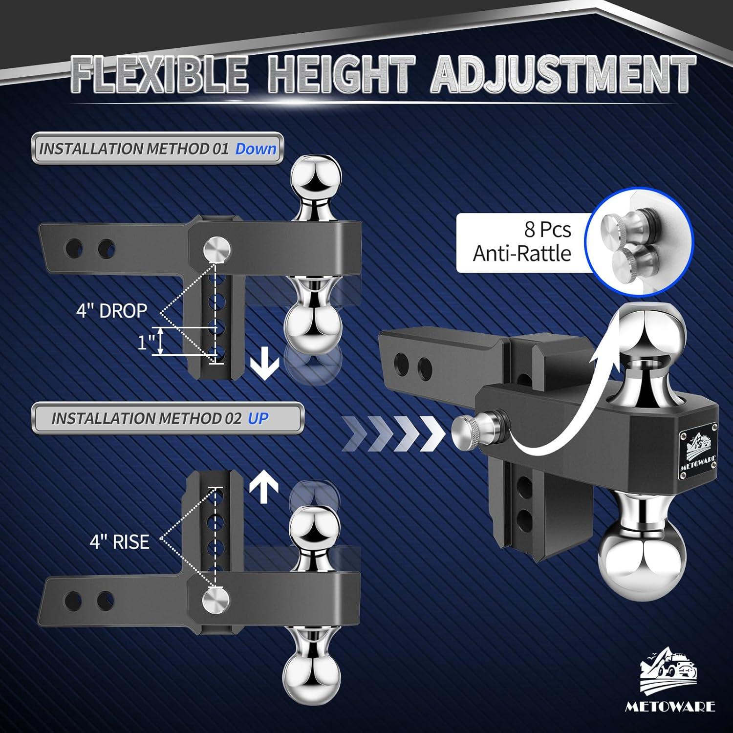 Enganche de Remolque Ajustable METOWARE 10.16 cm Aluminio Negro