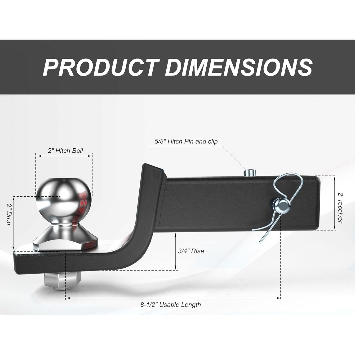 Kit de Montaje de Bola de Remolque REYSUN 2" con Pasador 5/8"