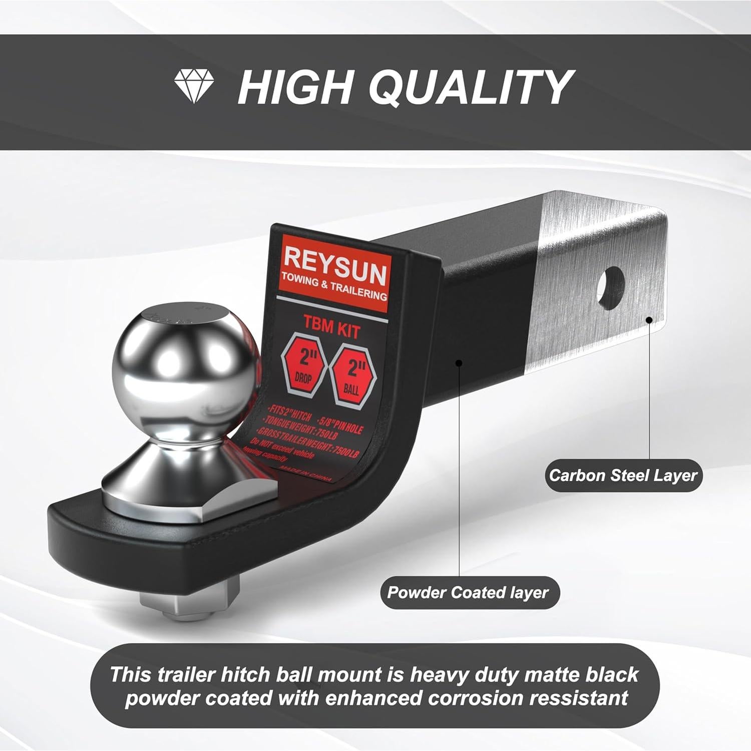 Kit de Montaje de Bola de Remolque REYSUN 2" con Pasador 5/8"