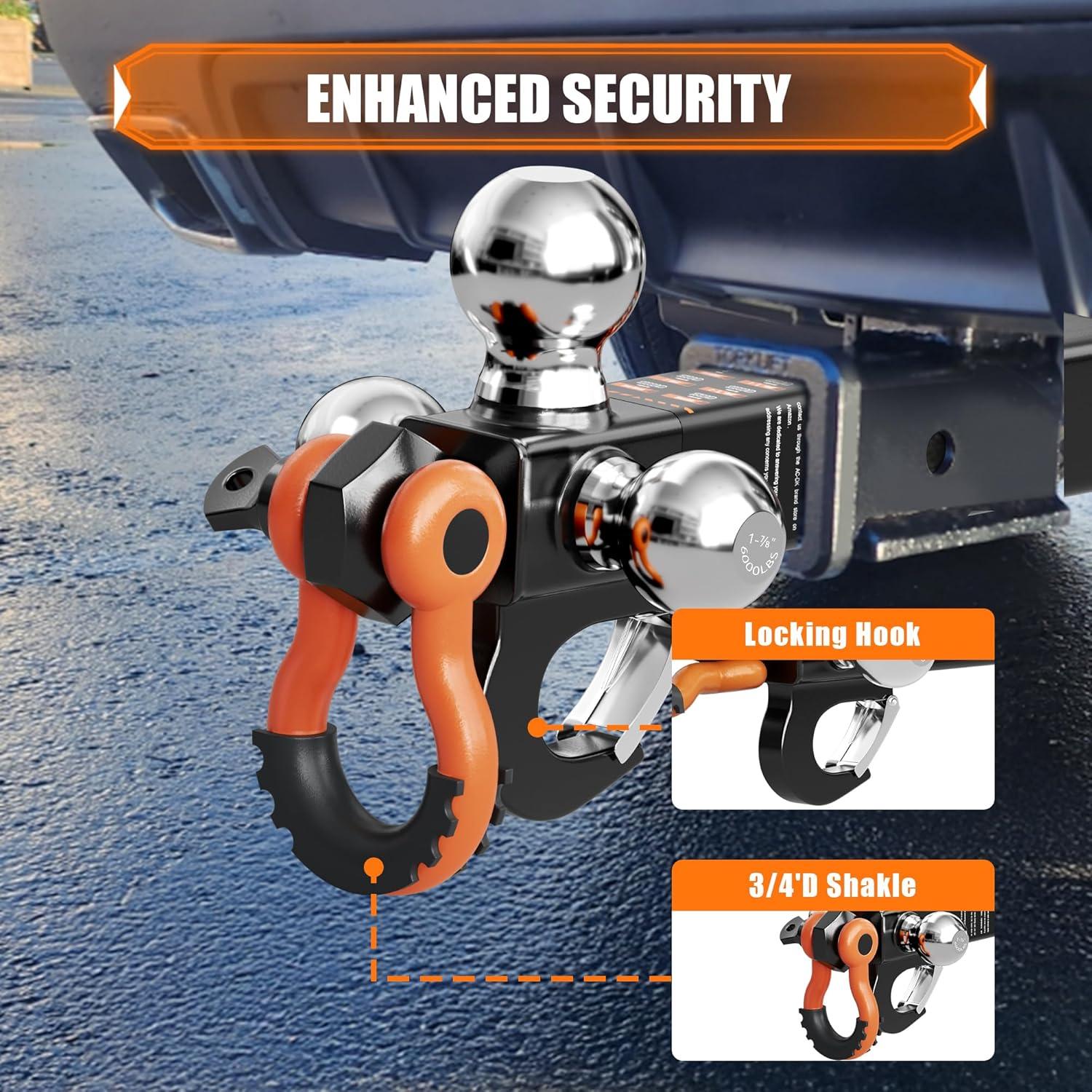 Soporte de Remolque Tri-Bola AC-DK con Gancho y Grillete 10,000 lbs